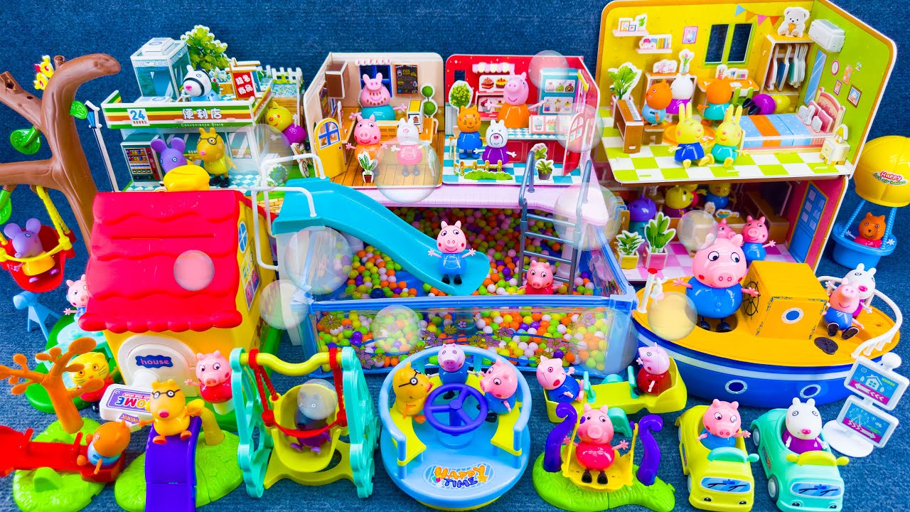 69 Minutes Satisfying Unboxing Peppa Pig Family House & Pool Party Playset Toys ASMR | Review Toys