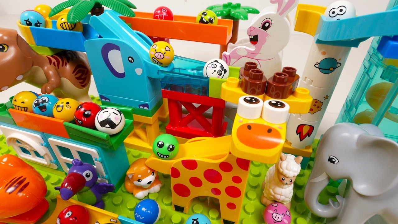 Satisfying Building Blocks Marble Run Elephant Seesaw and Giraffe Seesaw  cute animal block coasters