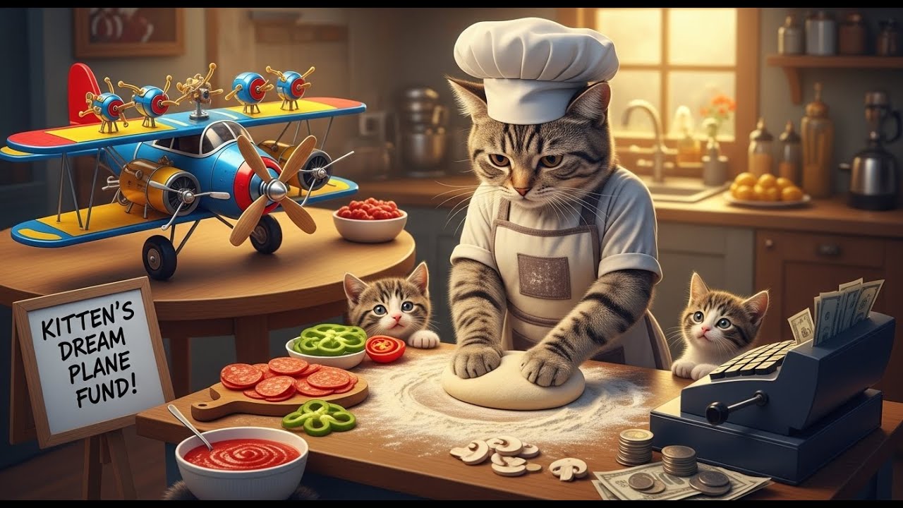 Mama Cat Makes Pizza to Fulfill Her Kitten’s Dream of an Airplane ✈️🍕#mamacat