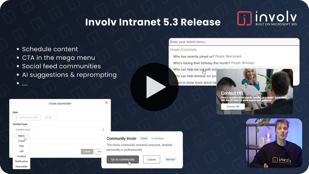 Involv intranet 5.3 Highlights: Smarter Search, Megamenu CTAs & Powerful Content Planning