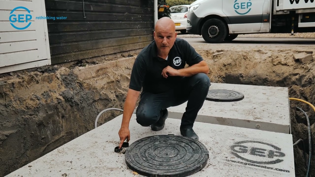 energie uit regenwater met de regenator warmteput, 2 betonnen putten als bron voor de warmtepomp