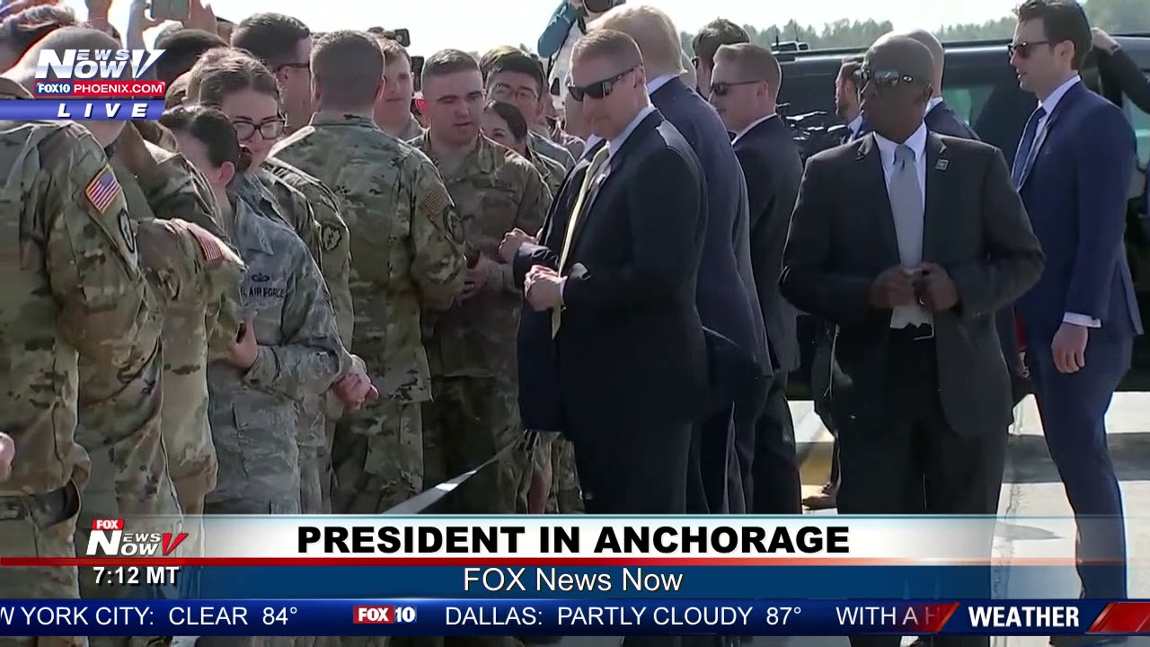 PRESIDENT TRUMP GREETS TROOPS: Air Force One stops in Anchorage on way to G20 summit in Japan