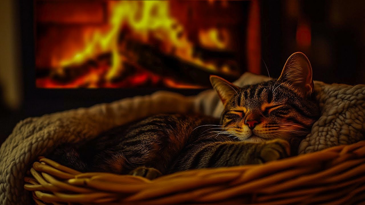 Cozy Purring Cat ASMR 😸 Peaceful Evening Fireplace and Gentle Purring - BEST Sounds For Sleeping😴