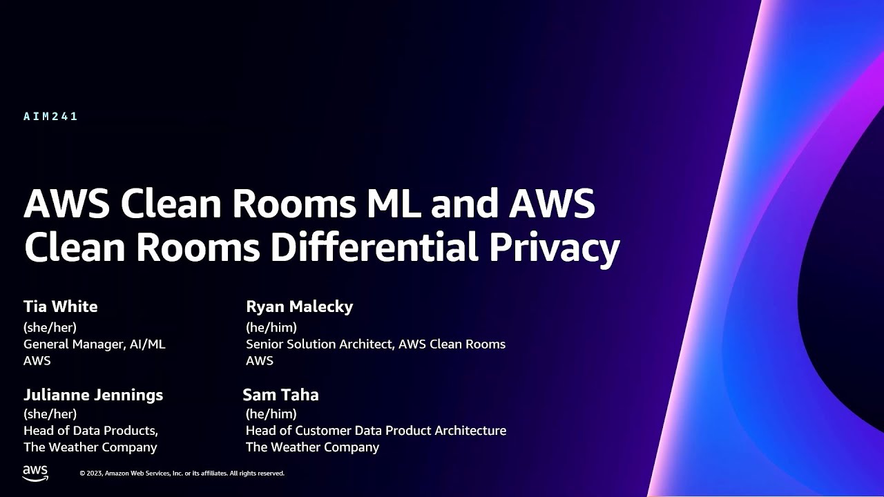AWS re:Invent 2023 - [LAUNCH] AWS Clean Rooms ML and AWS Clean Rooms Differential Privacy (AIM241)