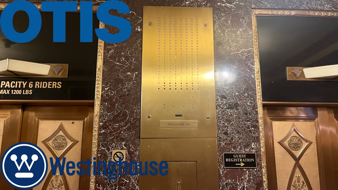 Otis Elevonic 401 (former Westinghouse Selectomatic) Traction Main Elevators at Hilton Milwaukee, WI