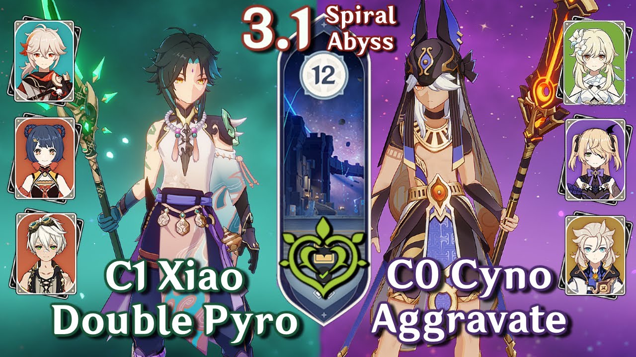 Spiral Abyss 3.1 - C1 Xiao Double Pyro & C0 Cyno Aggravate | Floor 12 Full Stars | Genshin Impact