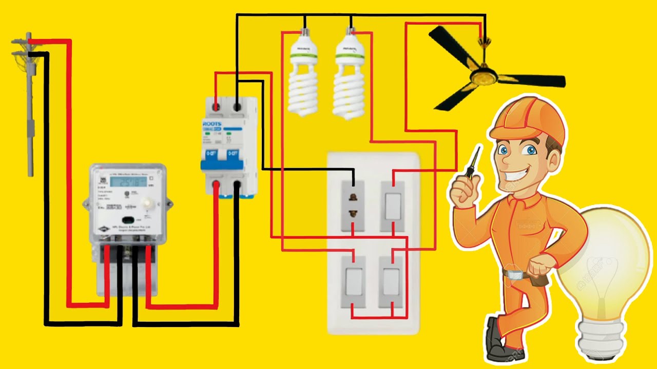 house wiring single phase energy meter with light fan connection