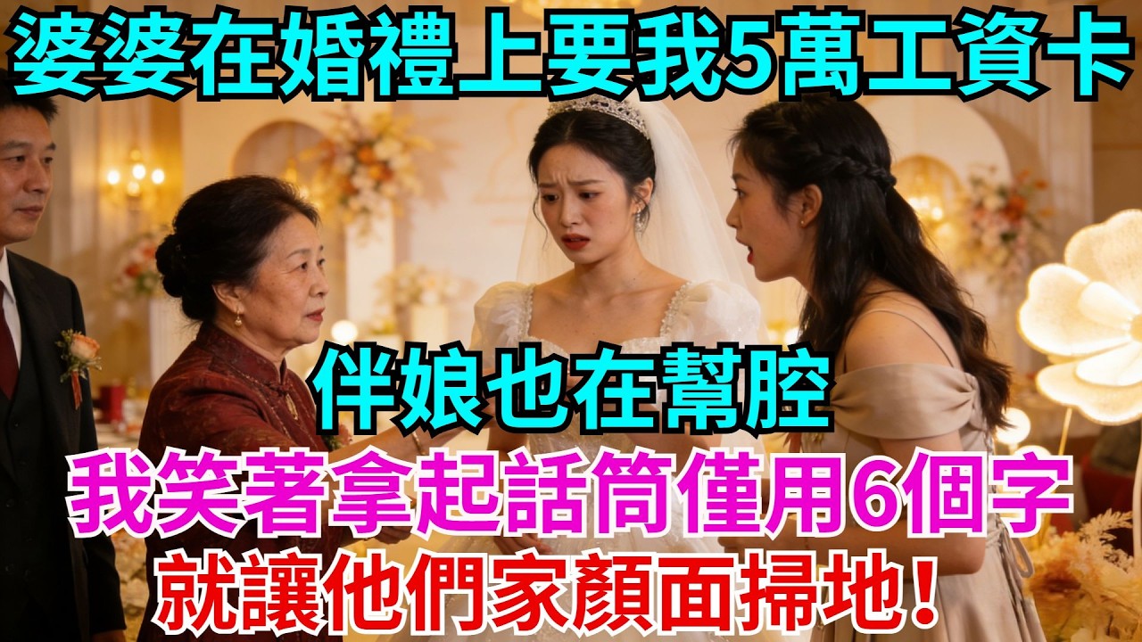 婆婆在婚禮上索要我5萬工資卡，伴娘也幫腔。我笑著拿起話筒，僅用6個字，就讓他們家顏面掃地！#婚禮#故事#情感#婆婆#伴娘