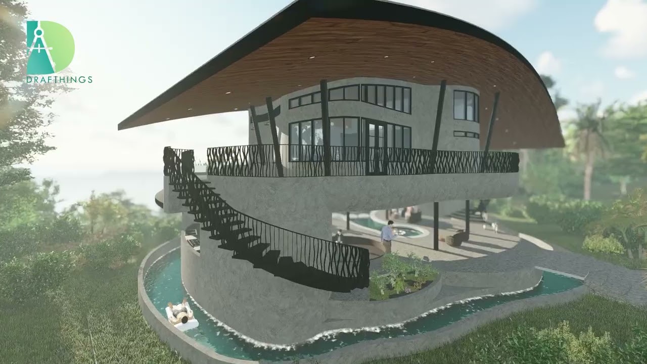 Kite House 3D Walkthrough | Modern Tropical Home with Lazy Pool & Kite-Inspired Roof
