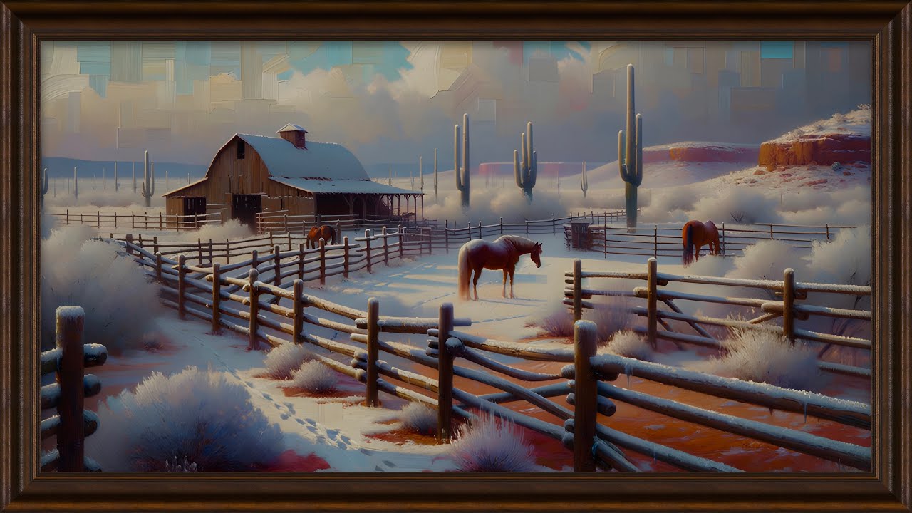 Snowfall Over the Desert Ranch | Western TV Art 4K | 2 Hours