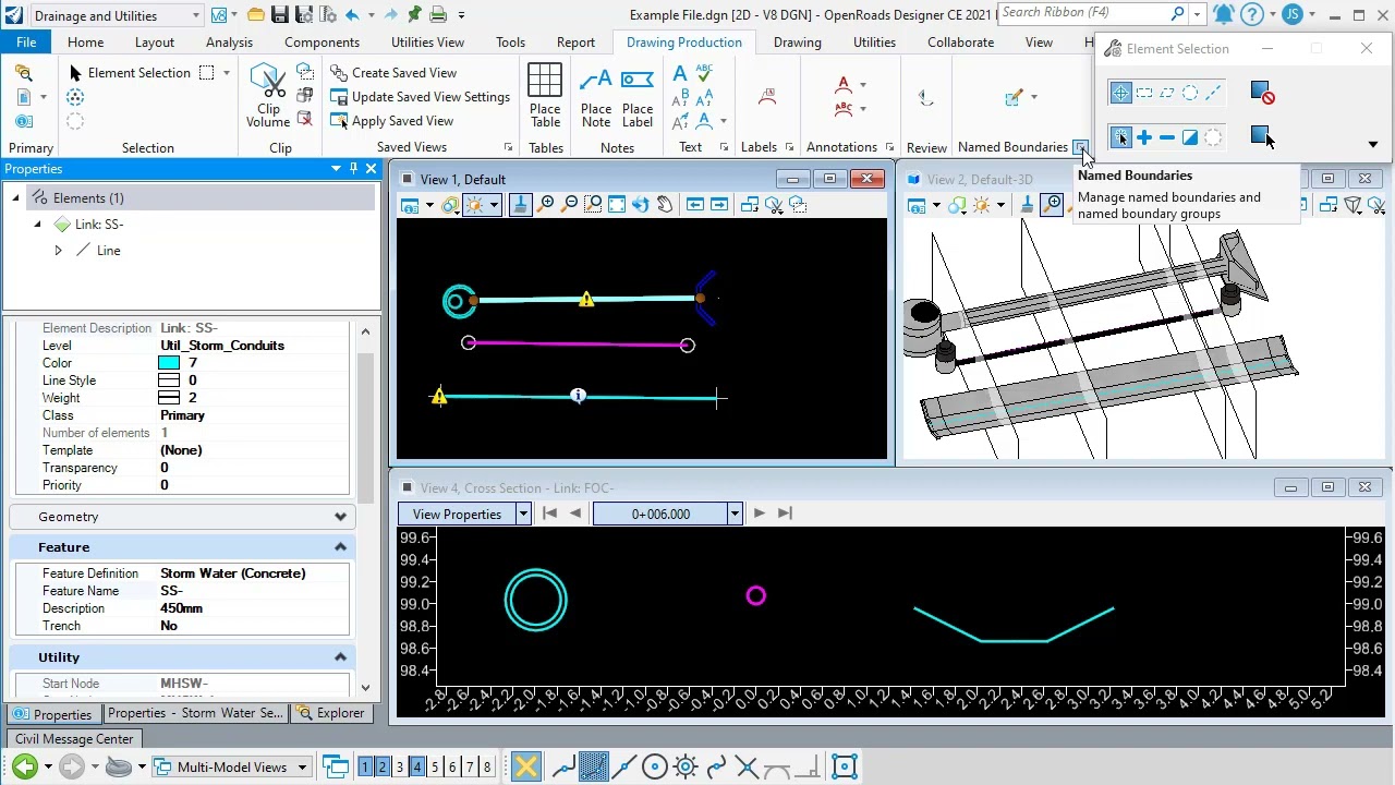 Annotating Drainage and Utility Conduits in Cross Section
