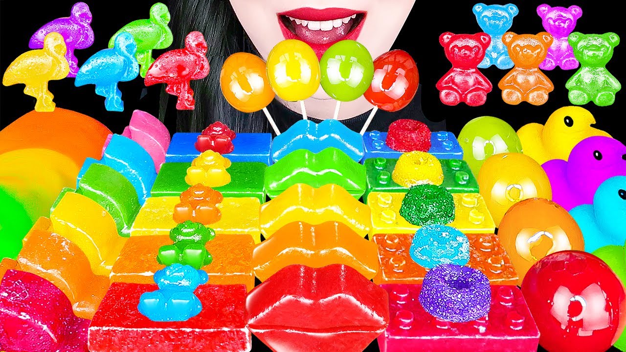 ASMR RAINBOW DESSERTS *LIPS KOHAKUTO, COLOR TANGHULU, MARSHMALLOW* MOST POPULAR FOODS  MUKBANG 무지개먹방