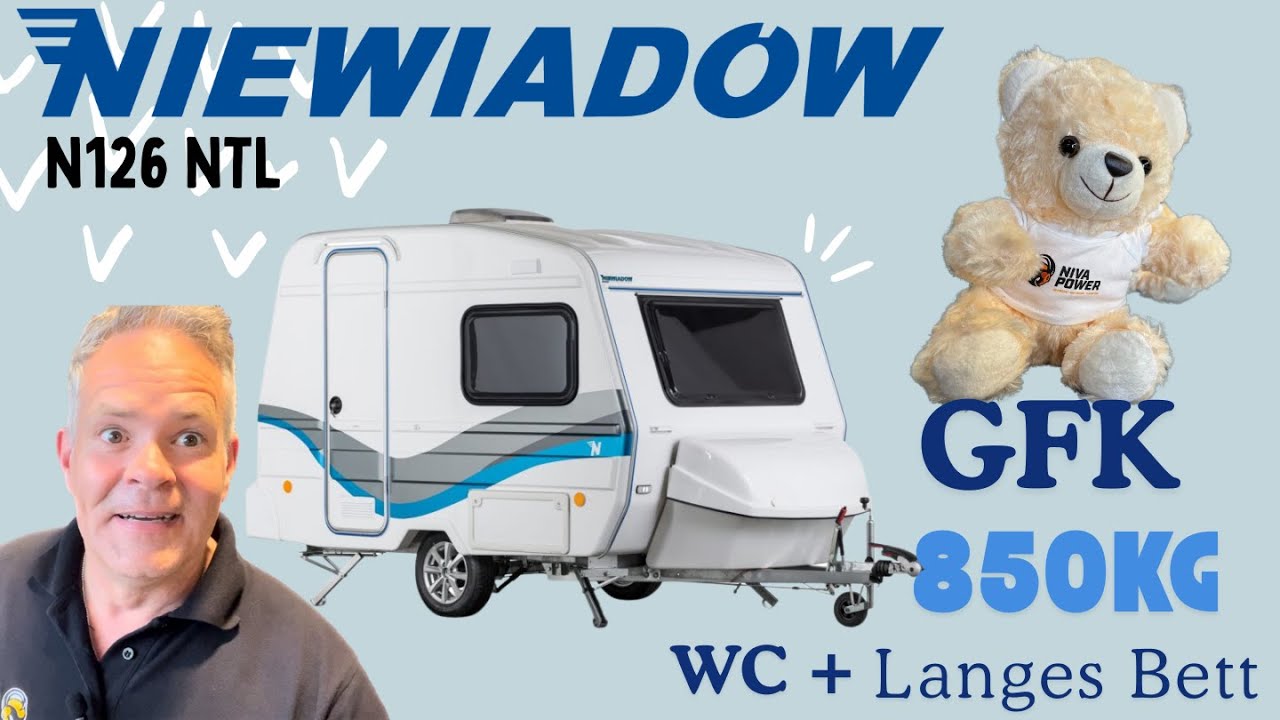 Niewiadow N126NTL, GFK Wohnwagen mit langen Bett, Waschraum und WC Nur 850Kg Gesamtgewicht. Neu 2025