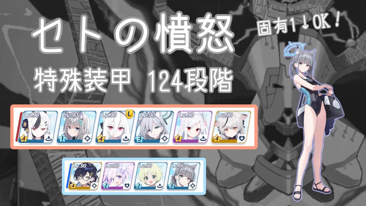 【ブルアカ】水着シロコ固有1↓想定 セトの憤怒 (神秘,特殊装甲) 124段階 コメント欄にTLメモ記載