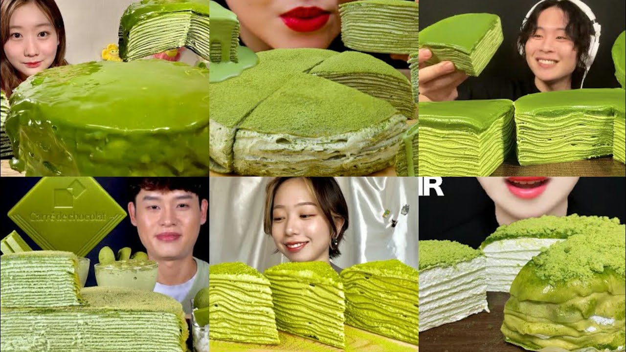 BEST MATCHA CREPE CAKE MUKBANG COMPILATION || ASMR 2× SPEED EATING SHOW