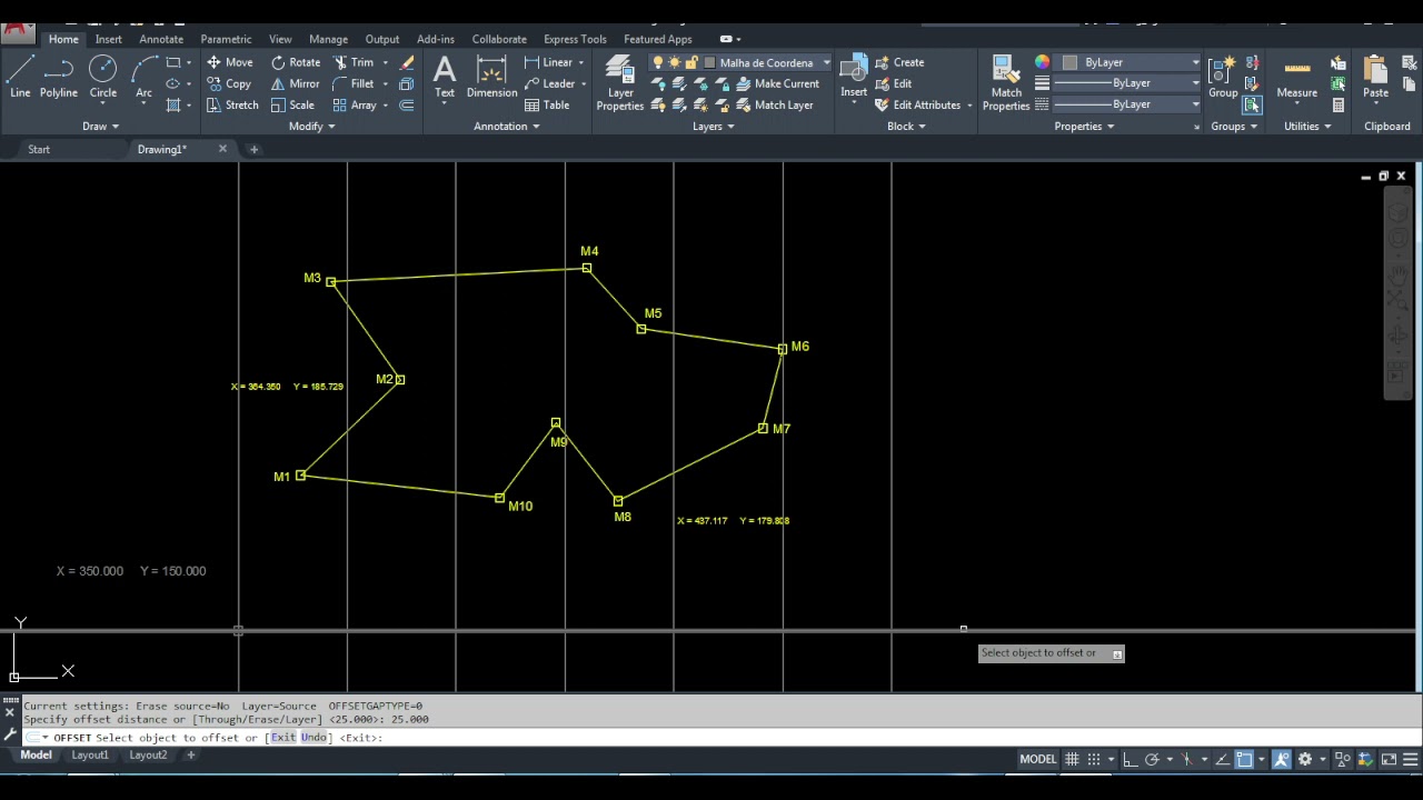 Construção de malha de coordenadas no AutoCAD
