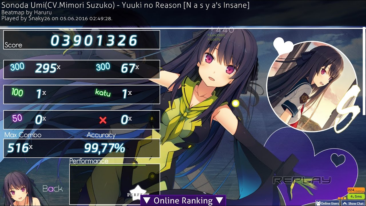 Osu!  Sonoda Umi(CV.Mimori Suzuko) - Yuuki no Reason [N a s y a's Insane] S  Fc (99.77%)