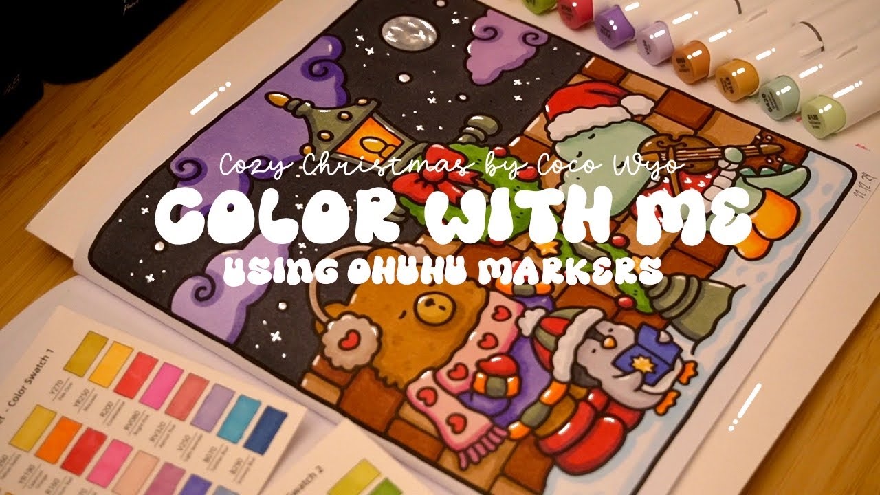 Color with me (ASMR) 🎅🏼✨ 'Cozy Christmas' by Coco Wyo using Ohuhu markers 🌱✏️ #adultcoloring #asmr