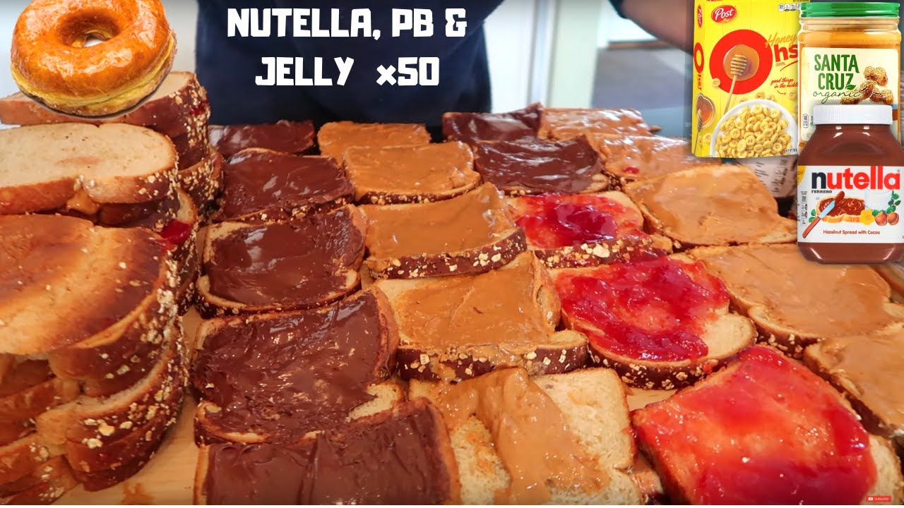 NUTELLA, PEANUT BUTTER, & JELLY Sandwich Challenge + Bonus Dessert (SO MANY CARBS)
