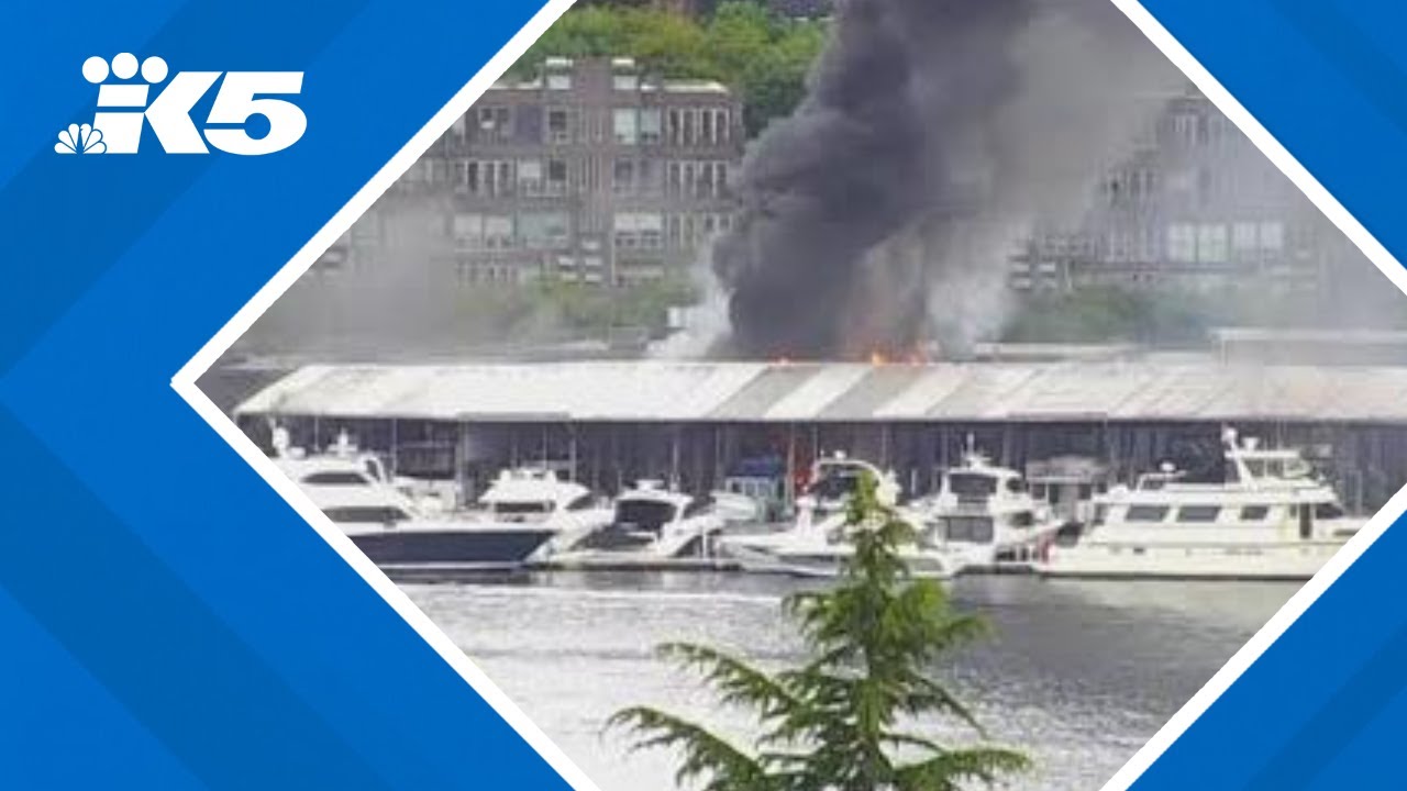 Boat marina catches fire on Lake Union in Seattle