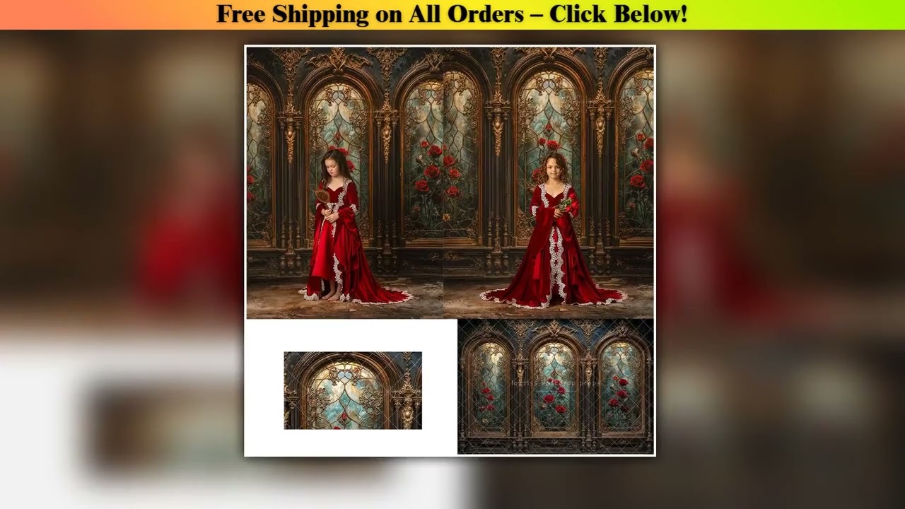 Enchanted Rose Window Backdrops Kids Baby Birthday Cake Smash Prop Child Photography Golden