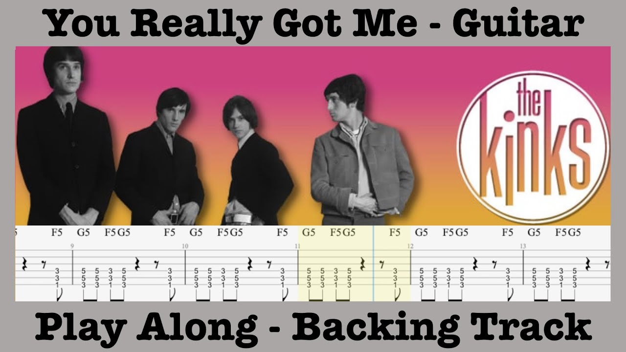 You Really Got Me  - The Kinks - Guitar Play Along - Backing Track - With Rolling Tab -