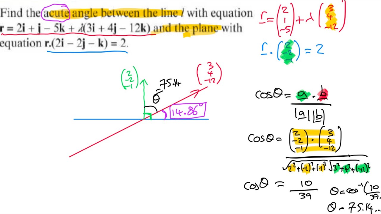 Planes 3 - Angle between a line and a plane