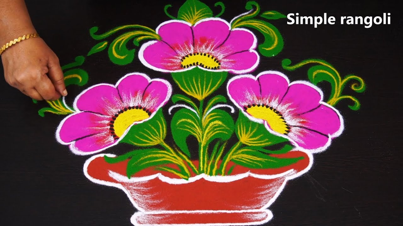 Simple flower bouquet rangoli for new year 2020 | Margazhi kolam with 7x3 dots | Sankranthi muggulu