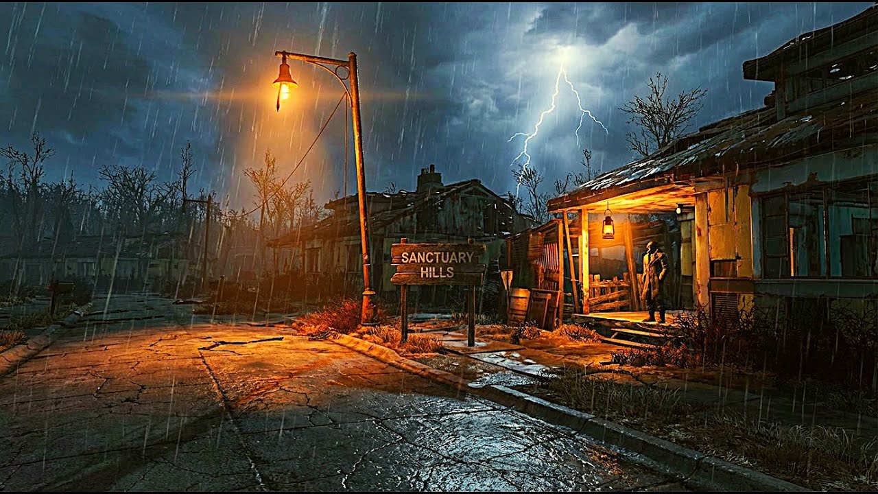 Thunderstorm Over Sanctuary | Fallout 4 Rainy Night ASMR for Relaxation