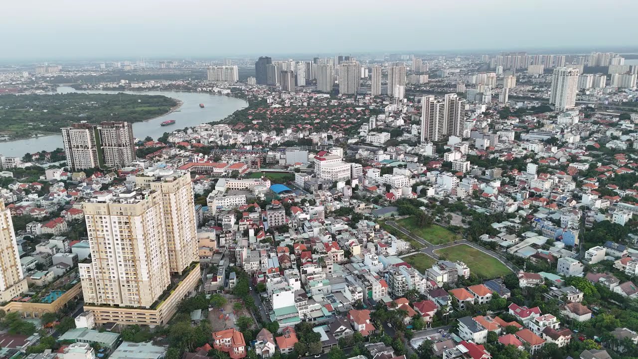 Saigon evening view from above