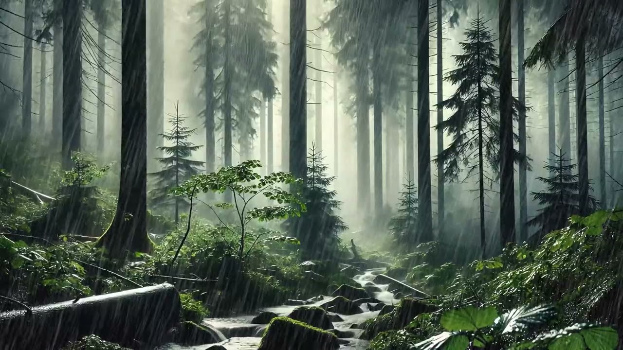 Rainy Forest Screensaver | Peaceful Rainfall & Soothing Nature Sounds