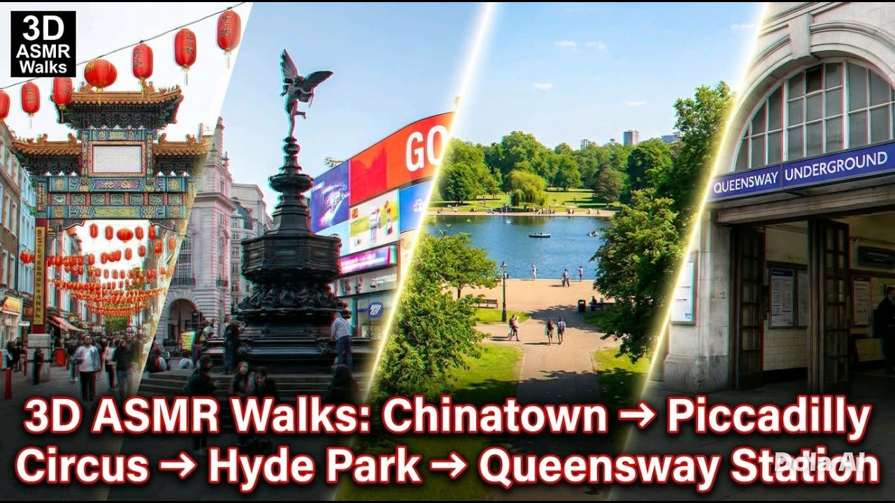 LONDON 4K ASMR Walk: Chinatown, Piccadilly Circus to Hyde Park & Queensway [3D Audio]