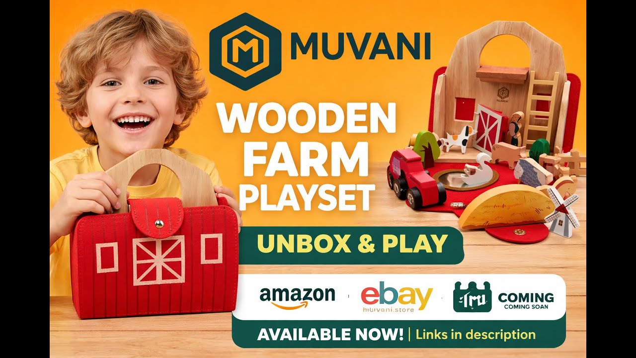 Wooden Farm Playset Unboxing & Play | Montessori Toy by Muvani