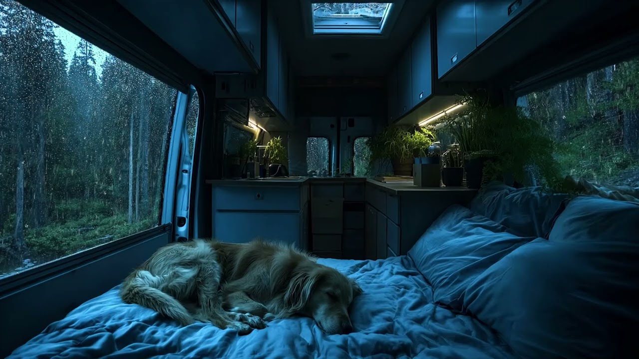 Raindrops on Van Windows ASMR ⚡ Cozy Night Routine with Golden Retriever