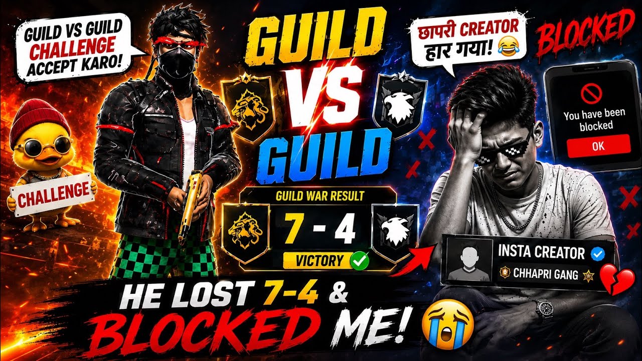 Instagram Creator Accepted My GUILD vs GUILD Challenge... Lost 7-4 & BLOCKED Me! 😭🔥 | Free Fire GVG