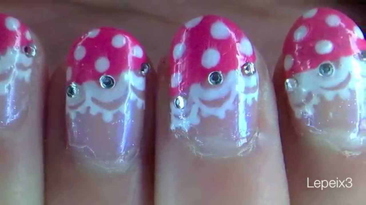 Easy Cute Lace Nails  with dots~ Tutorial