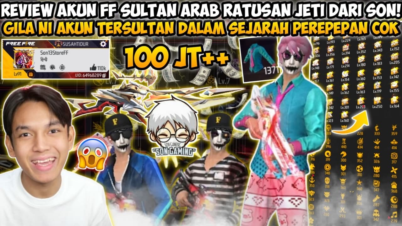 REVIEW AKUN FF SULTAN ARAB RATUSAN JETI DARI SON GAMING! AKUN TERSULTAN DALAM SEJARAH PER EPEP AN😱
