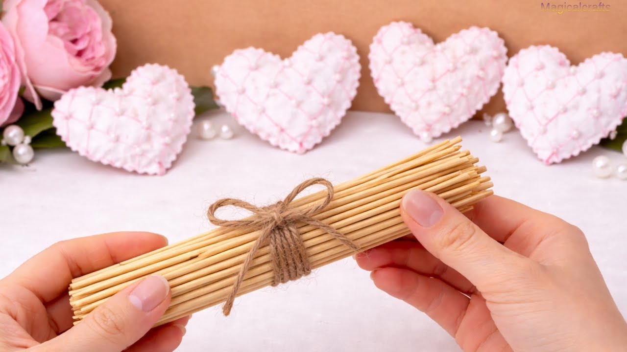 Look what I MADE from Wooden skewers and JUTE Rope!🥰basket valentine day ❤️