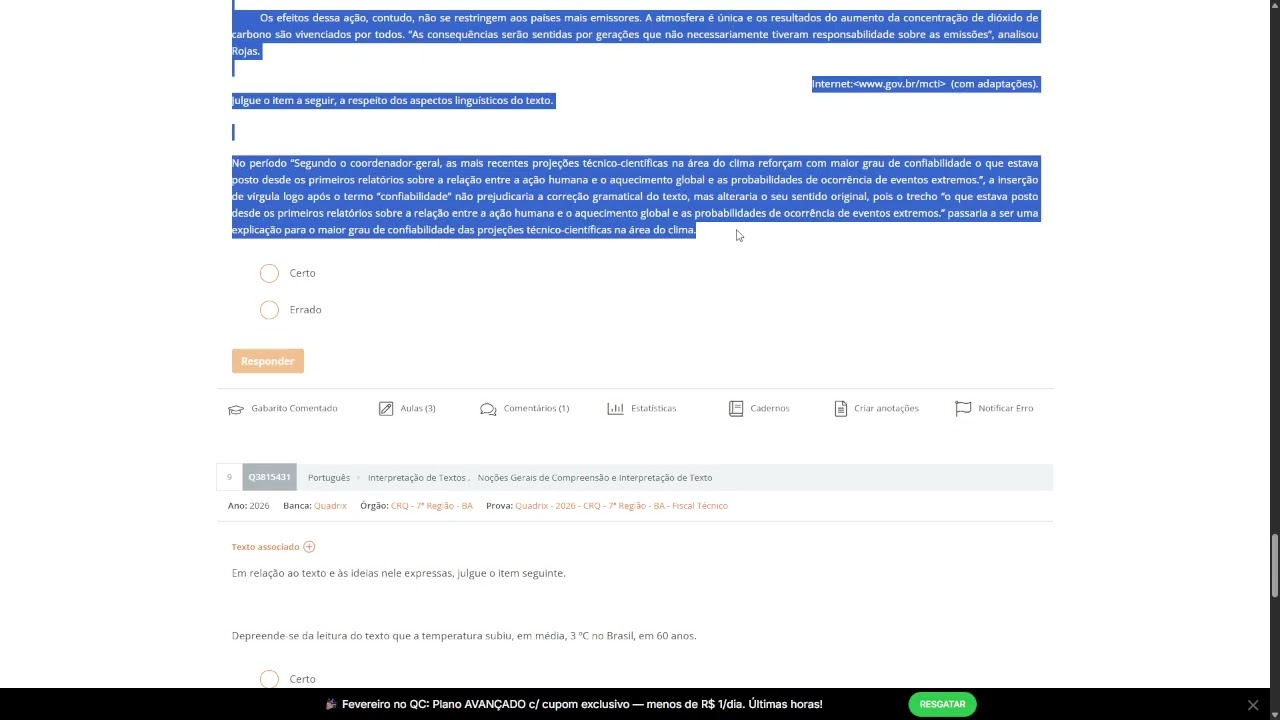 RESOLVENDO 10 QUESTÕES DA BANCA QUADRIX COM TUTOR DE LÍNGUA PORTUGUESA