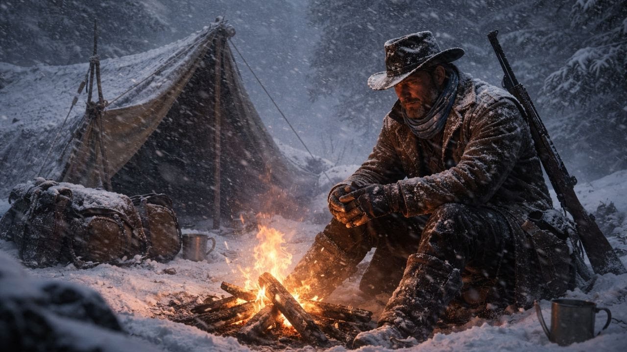 Arthur Camping in a Blizzard | Snowstorm & Fire Sounds | RDR2 Ambience