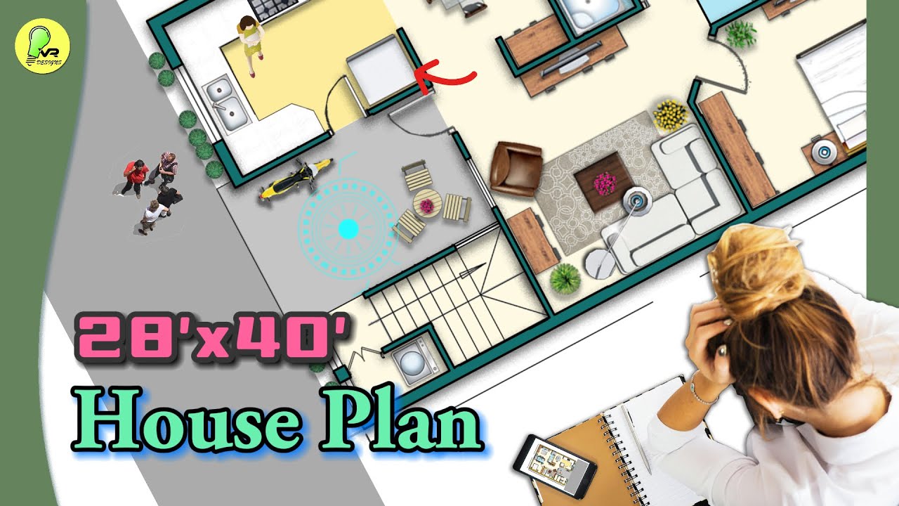 28&rsquo;&times; 40&rsquo; house plan, 2-bhk with porch, 28 by 40 home plan, 28*40 house design #houseplan#housedesign