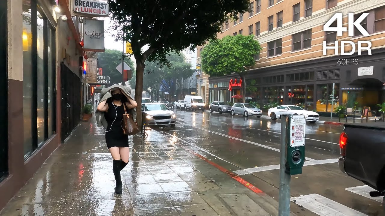 Heavy Rain In Downtown Los Angeles | Sounds For Sleep And Relaxation 【4K】