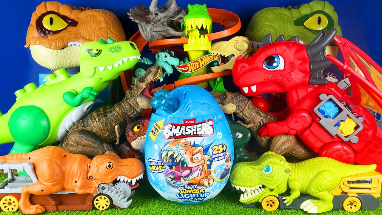 Jurassic World Unboxing Review Asmr Dinosaur T-rex Triceratops Dragon Hot Wheels Spino Zuru Smashes