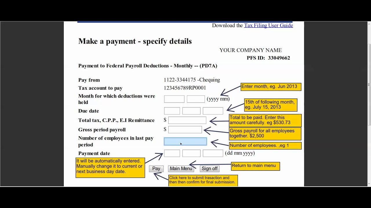 How to submit Federal Payroll Deductions Payment to CRA