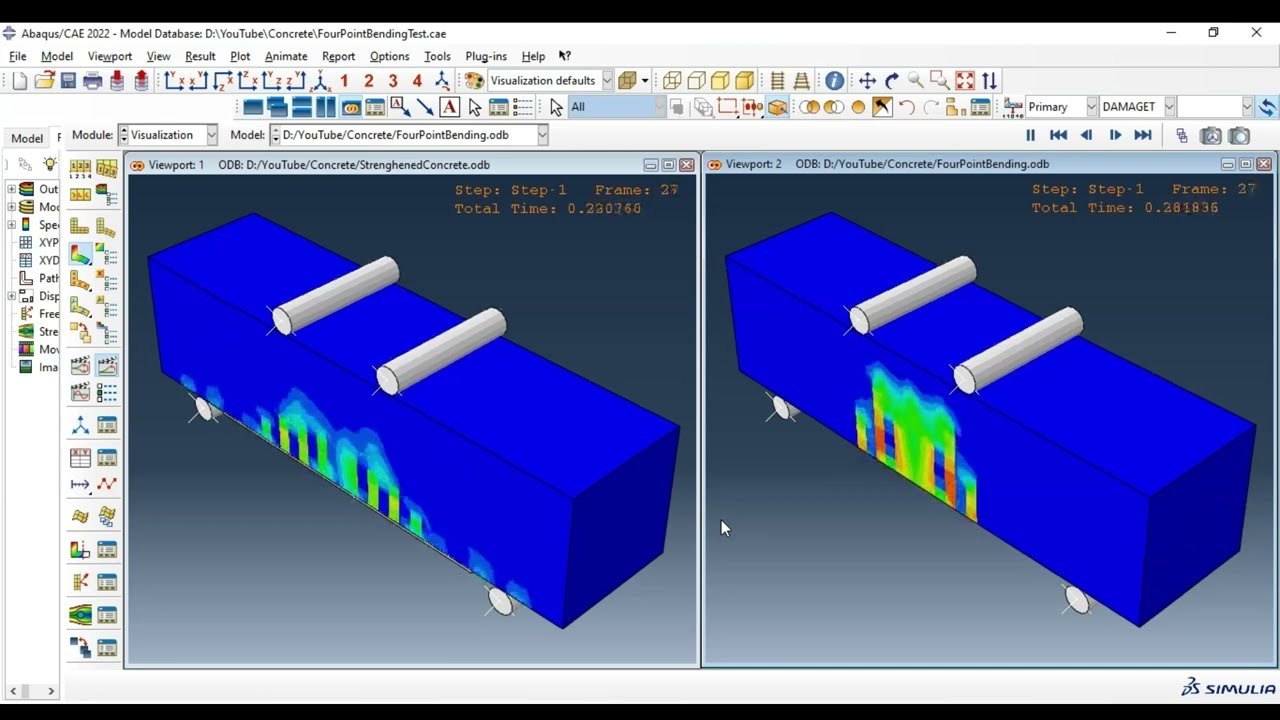 Abaqus Tutorial: Modeling of 4 points bending test of Concrete Beam strenghened with Composite.