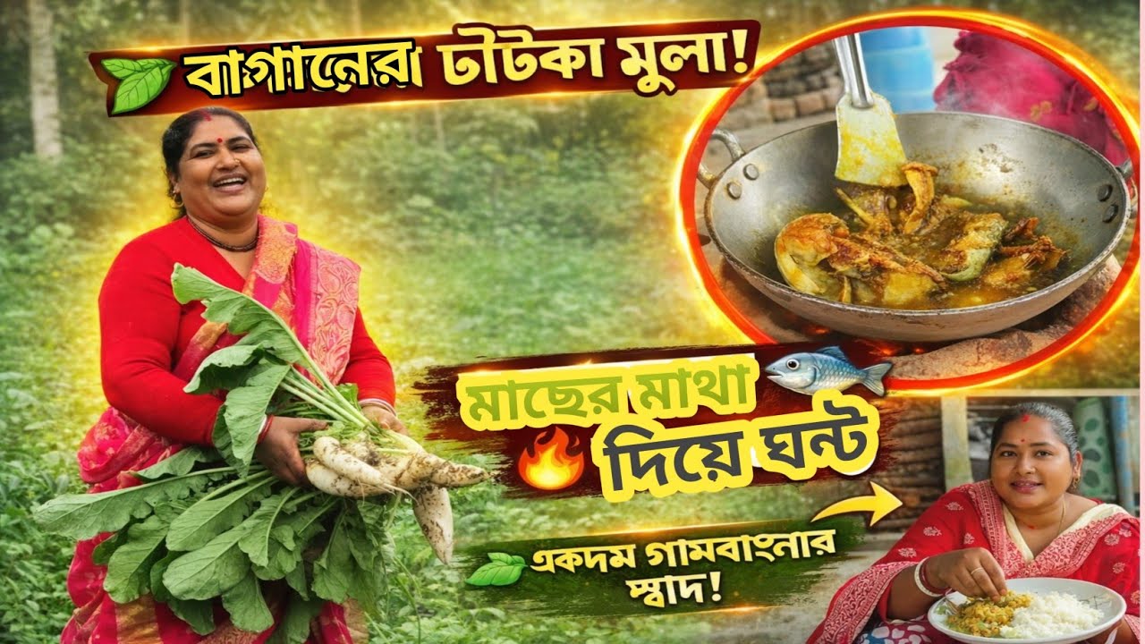 বাগানের টাটকা মুলা দিয়ে মাছের মাথা দিয়ে ঘন্ট বানালাম 😋