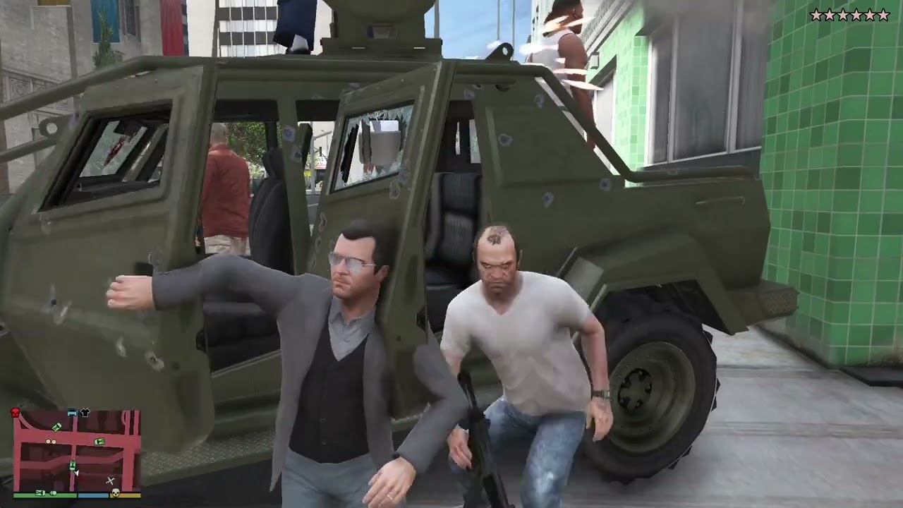 GTA V: Michael, Franklin, Trevor, Floyd, Wade, Ron, Stretch 10 Star Cop Battle + Escape