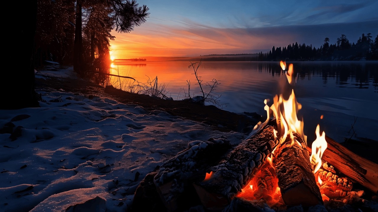 Quiet Woodland Evening 4K 🔥 Lakeside Campfire Ambience for Sleep & Calm