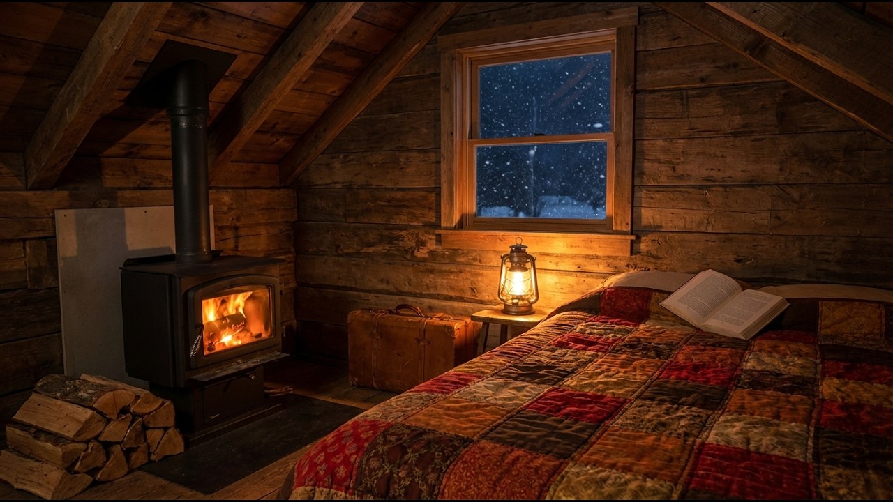 Cozy Cabin in Snowstorm ❄️ Fireplace & Wind Sounds for Deep Sleep and Relaxation