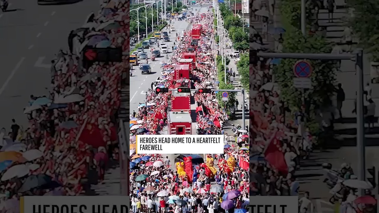 Local residents in Guangxi line the streets to bid farewell to fire rescue teams